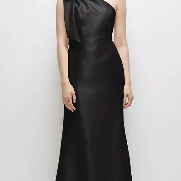 Alfred Sung D794 Bow One Shoulder Satin Trumpet Gown Black Sz